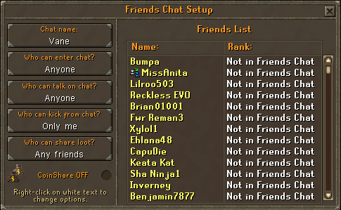 Friends Chat setup display