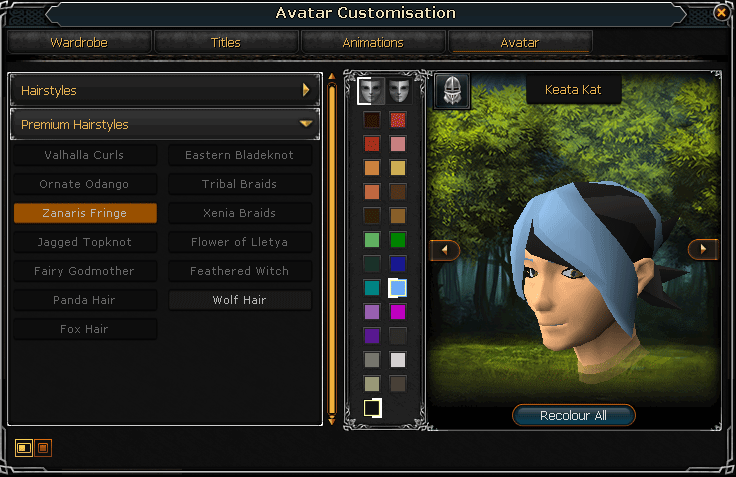 Hairstyle Customization screen