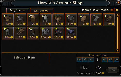 Horviks armour shop