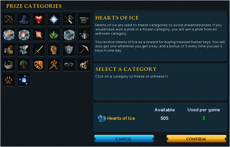 Freezing categories interface