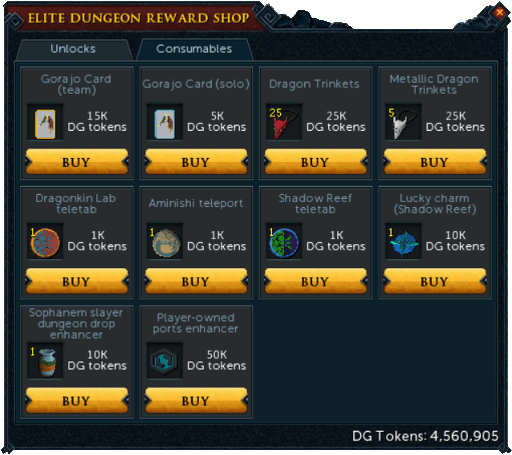 Elite Dungeon consumables