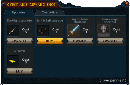 Gypsy Aris' Reward Shop Upgrades