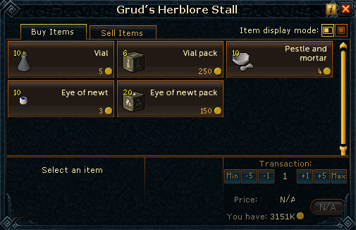 Grud's Herblore Stall