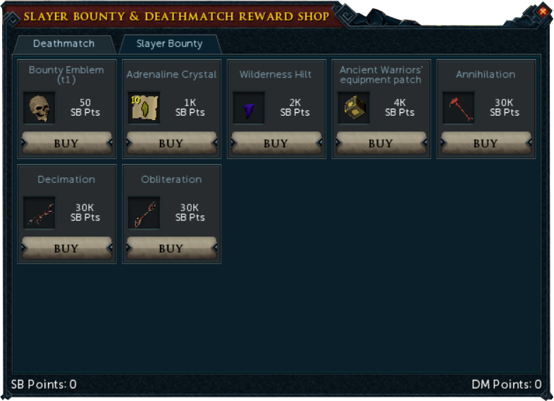 Slayer Bounty rewards shop
