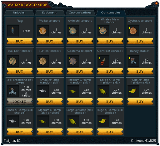 Waiko Rewards Shop Consumables