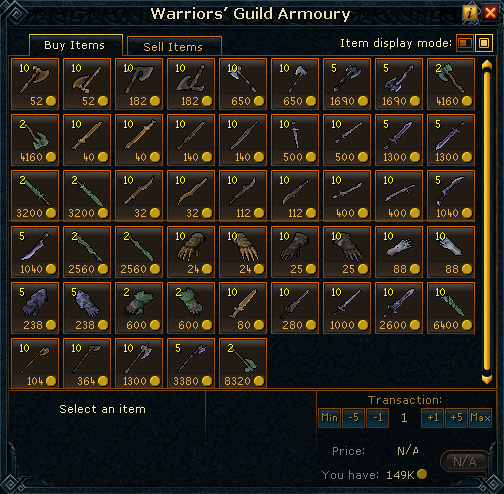  Warriors' Guild Armoury Slashing weapons