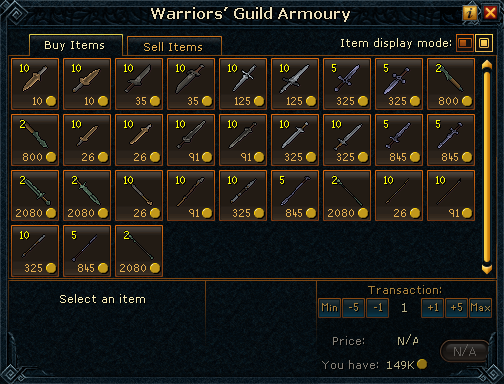  Warriors' Guild Armoury Stabbing weapons
